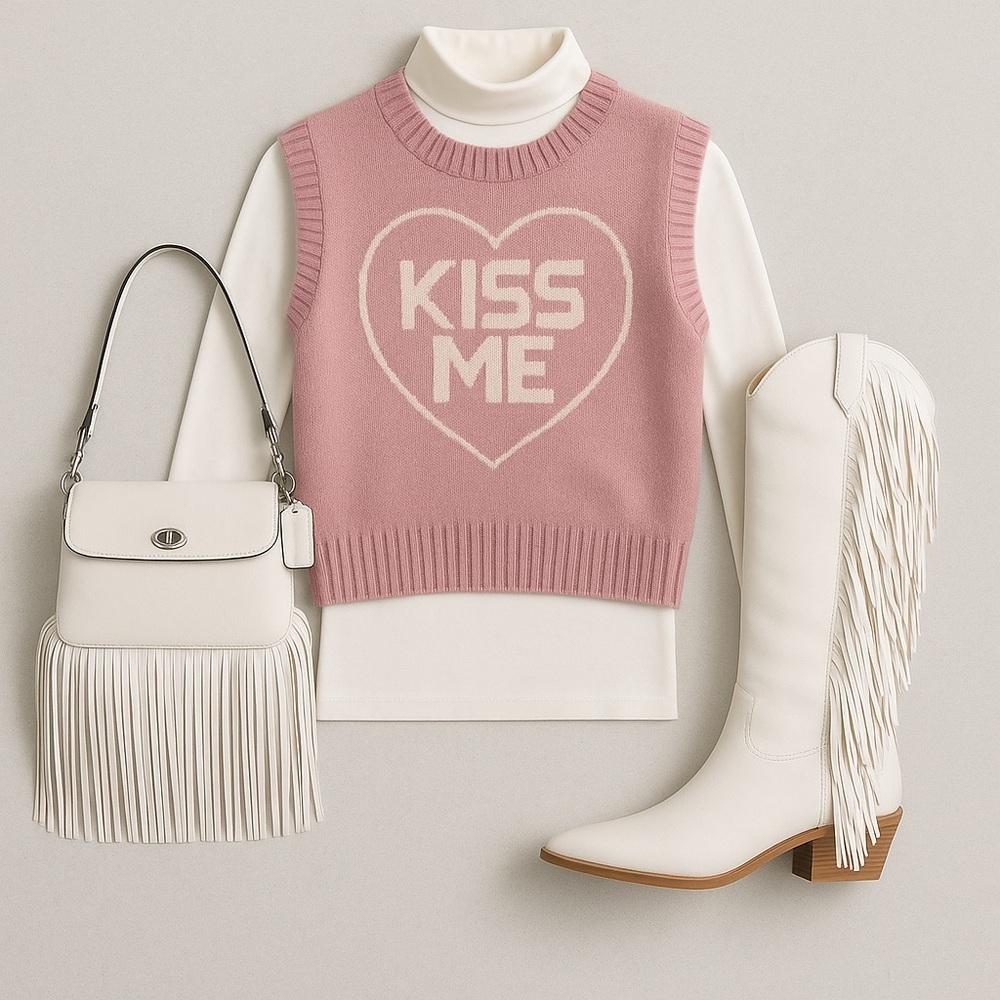 🆕🩷🤍valentines NWT Pink Sleeveless Sweater with Heart Design vest M